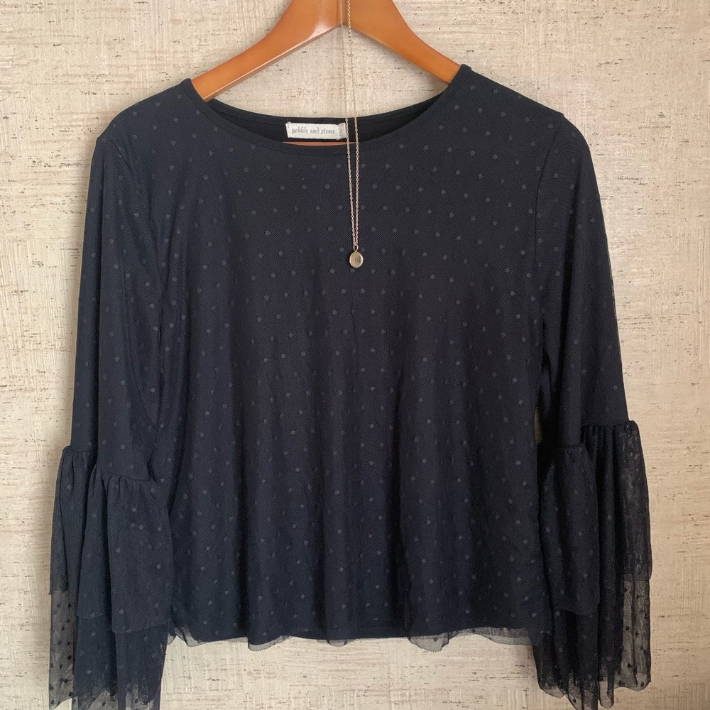 Black Mesh Polka Dotted Top
